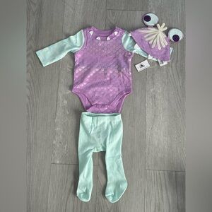 NEW Walt Disney Parks Pixar Monster's Inc. Boo Baby One Piece w/ Hat & Leggings
